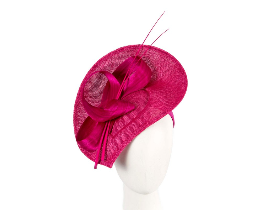 Fuchsia fascinator with bow and feathers