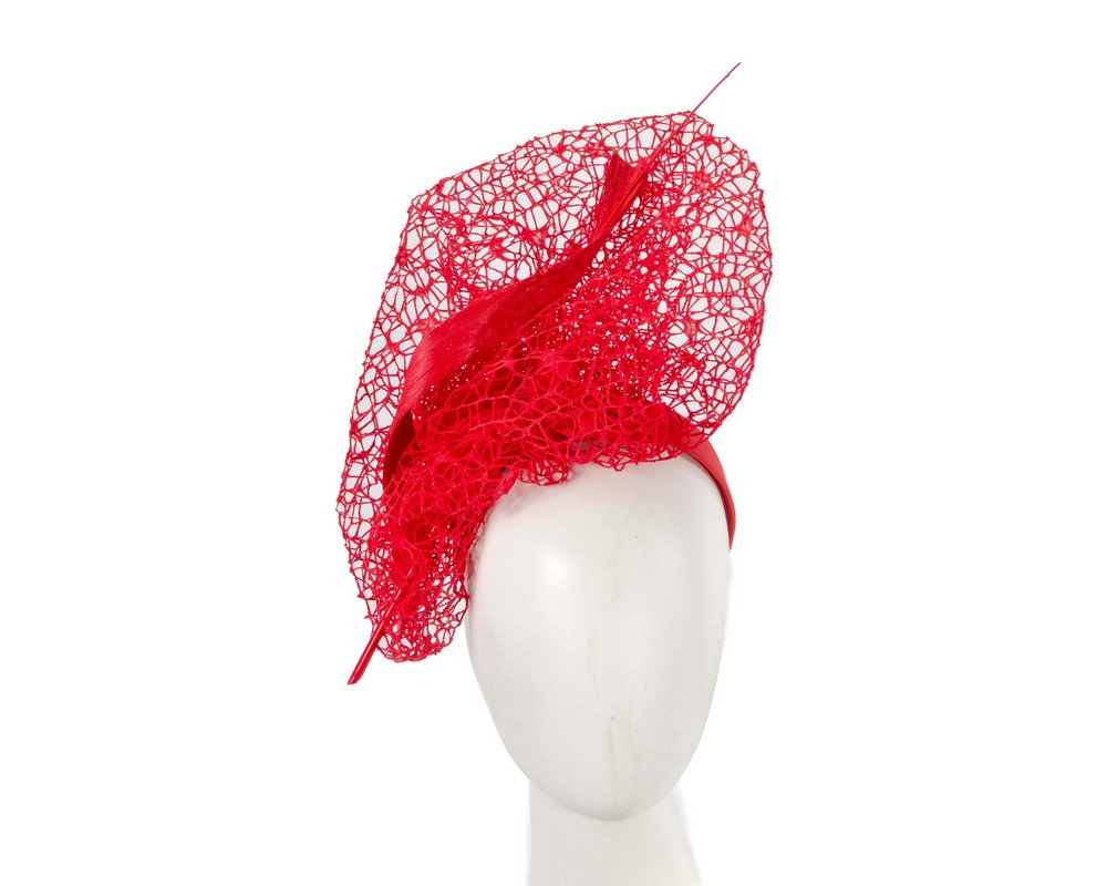 Bespoke red lace fascinator by Fillies Collection