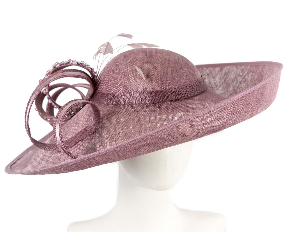 Wide brim mauve sinamay fashion hat - Fascinators.com.au