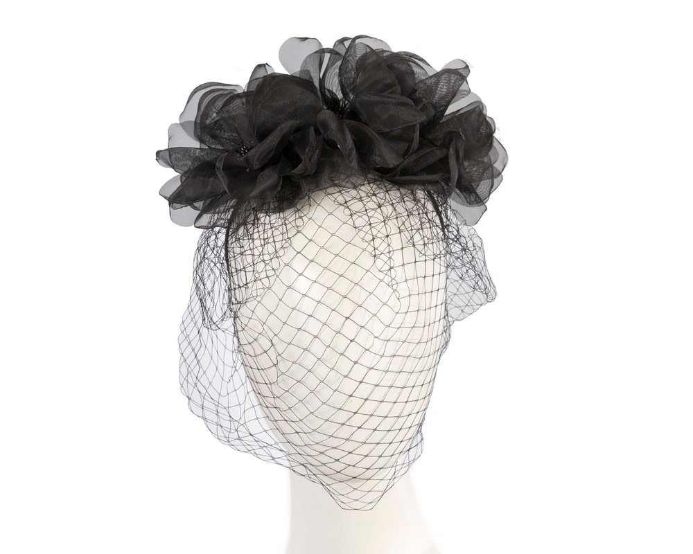 Black flower headband with face veil