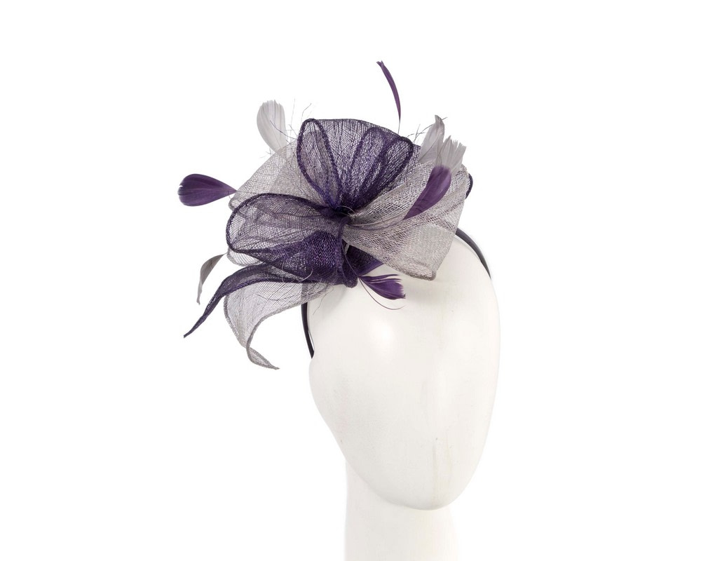 Silver and purple bow fascinator