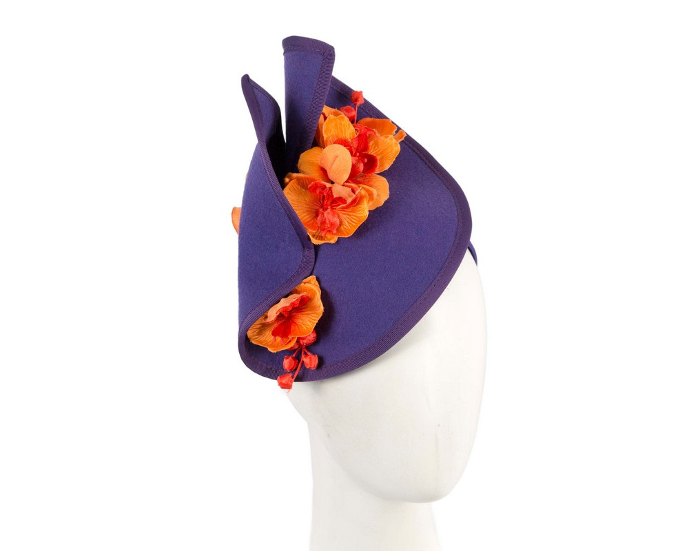 Purple & orange winter fascinator with orchid by Fillies Collection