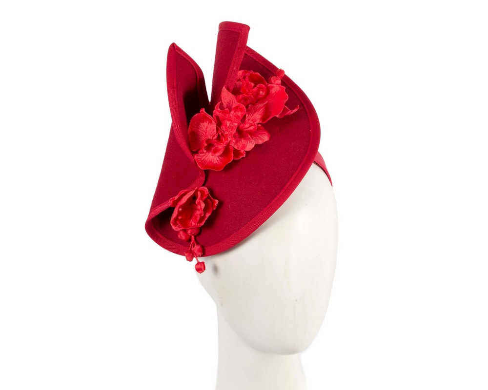 Red winter fascinator with orchid by Fillies Collection