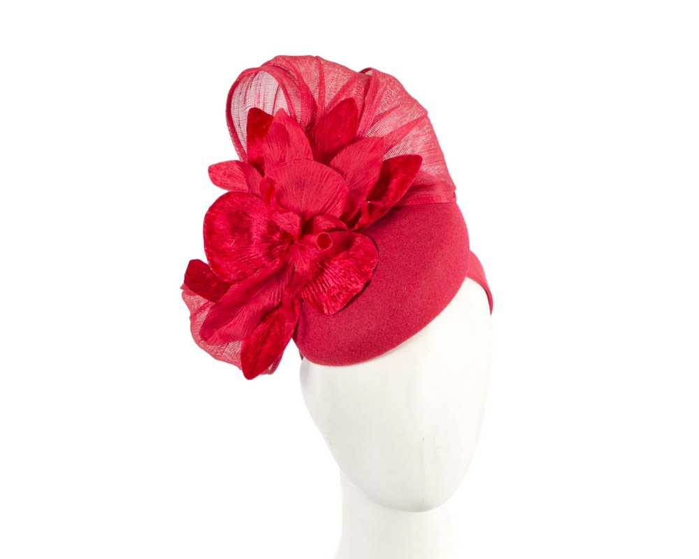 Red winter flower pillbox fascinator by Fillies Collection