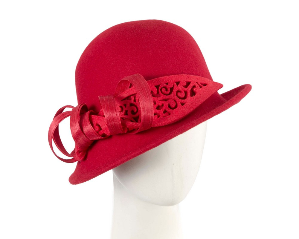 Red winter cloche hat by Fillies Collection
