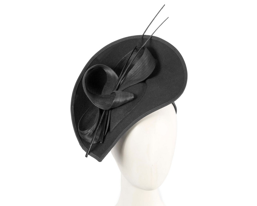 Black winter fascinator with bow and feathers