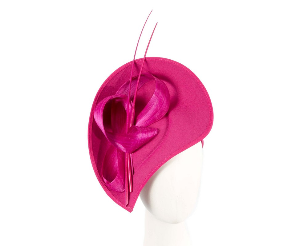 Fuchsia winter fascinator with bow and feathers