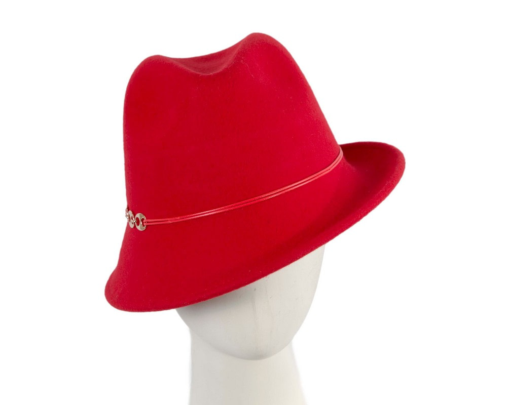 Red ladies felt trilby hat by Max Alexander