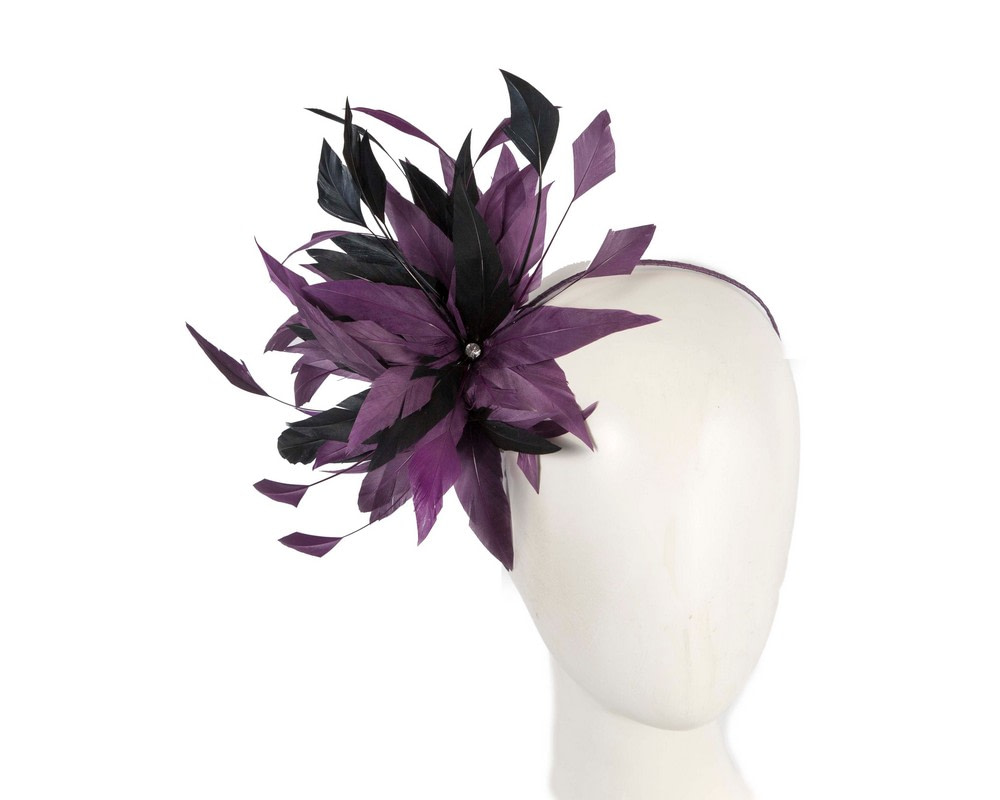 Purple feather flower fascinator by Max Alexander