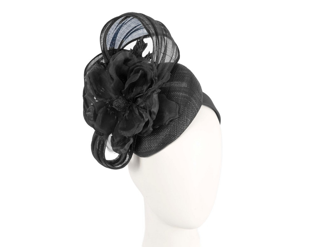 Black flower pillbox racing fascinator by Fillies Collection