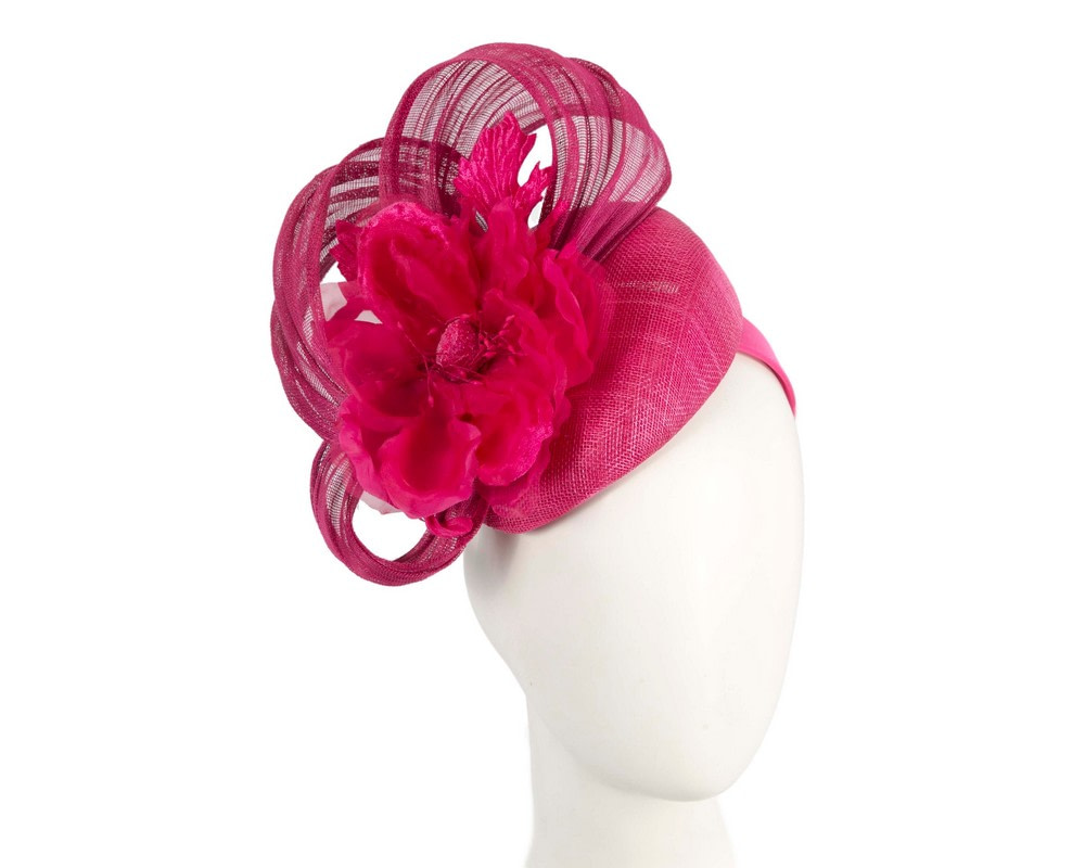 Fuchsia flower pillbox racing fascinator by Fillies Collection