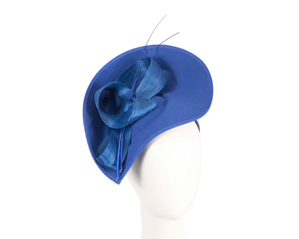 Royal blue winter fascinator with bow and feathers