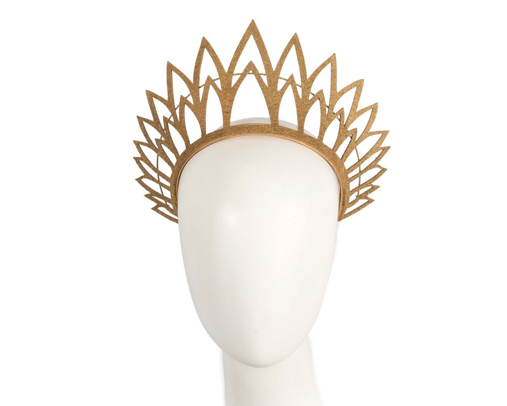 Gold laser-cut crown headband by Max Alexander