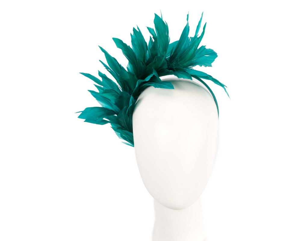 Teal feather fascinator headband by Max Alexander