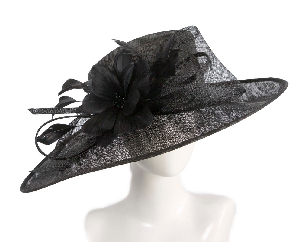 Wide brim black fashion hat by Max Alexander - Fascinators.com.au