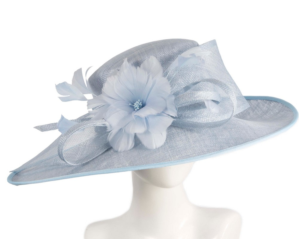 Wide brim light blue fashion hat by Max Alexander - Fascinators.com.au