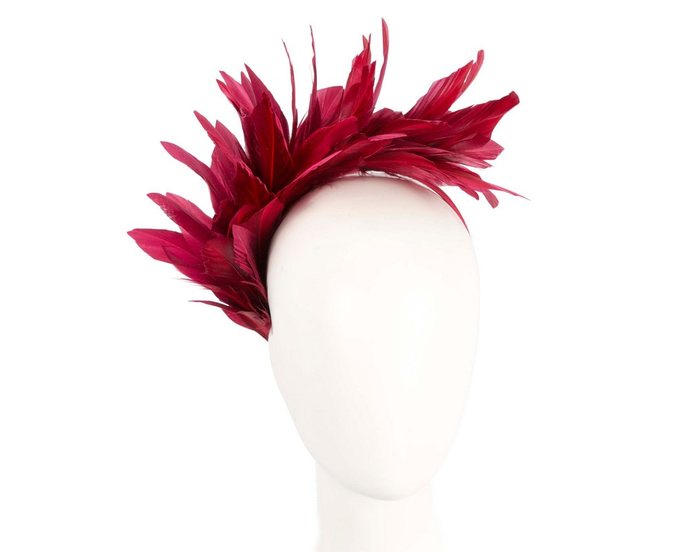 Burgundy feather fascinator headband by Max Alexander