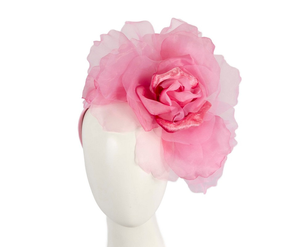Large hot pink silk flower fascinator by Fillies Collection