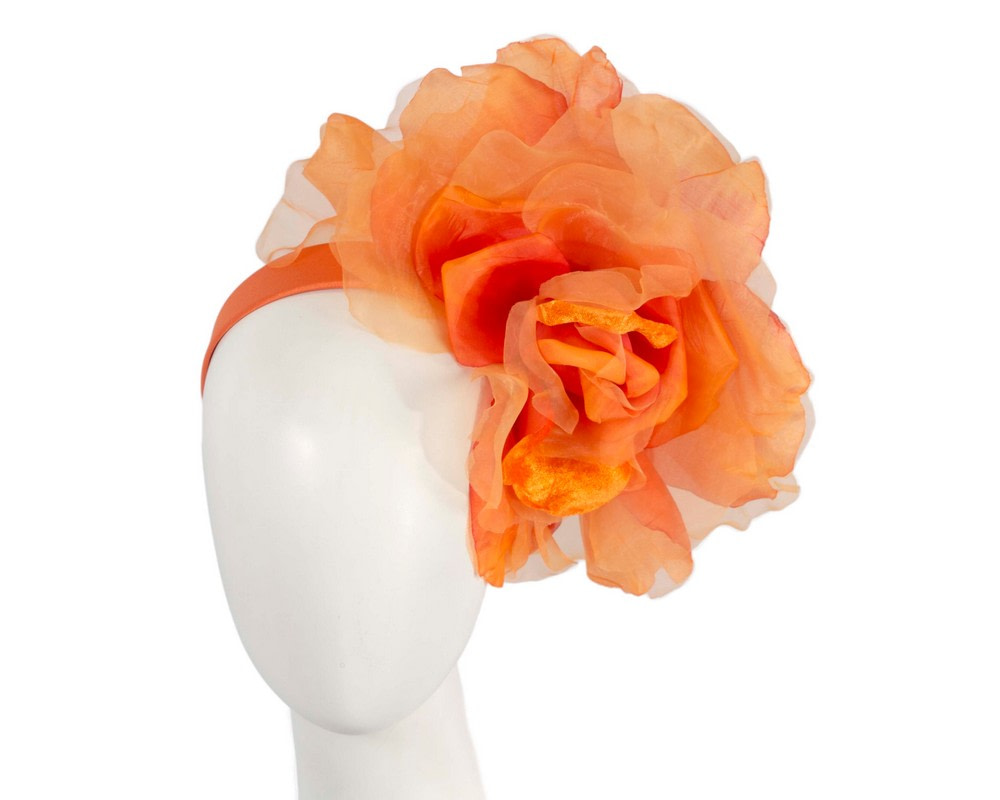 Large orange silk flower fascinator by Fillies Collection