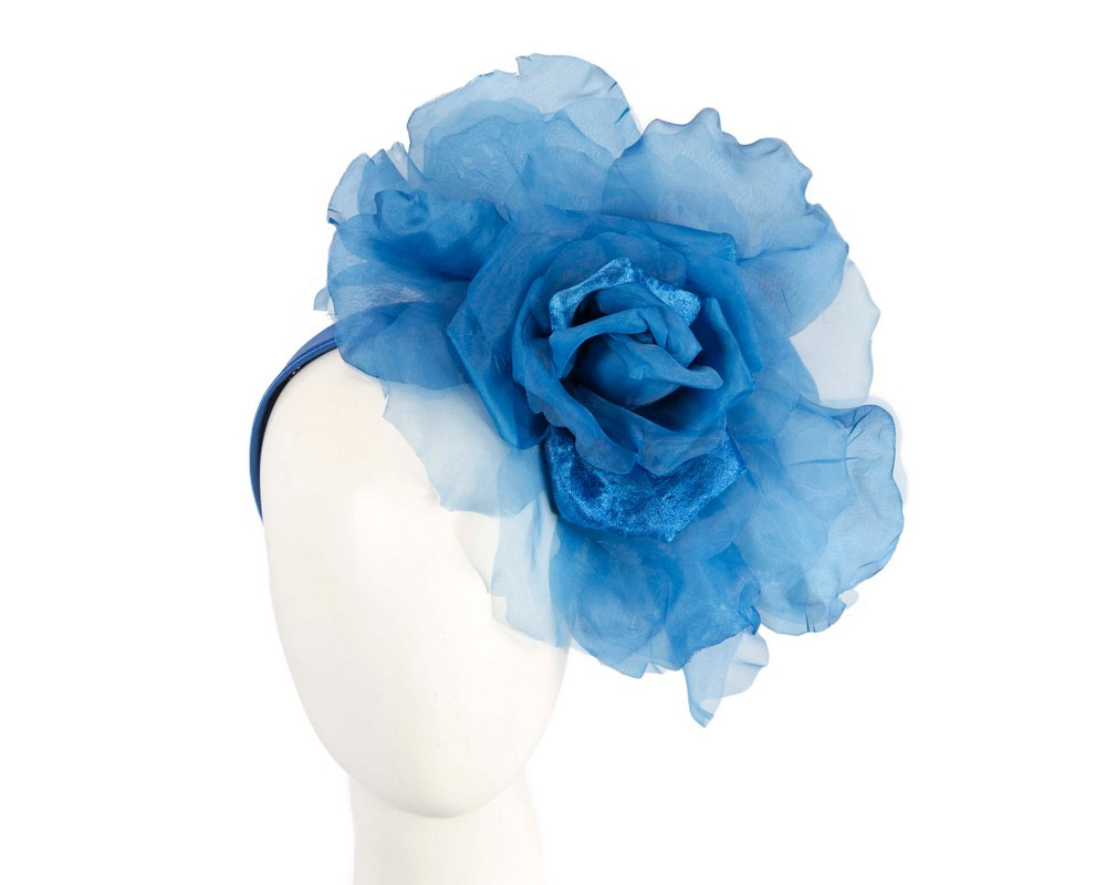 Large royal blue silk flower fascinator by Fillies Collection