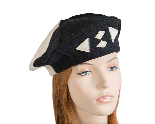 Warm cream and black woolen European Made beret