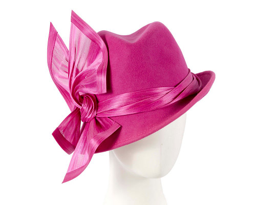 Fashion fuchsia ladies winter felt fedora hat by Fillies Collection