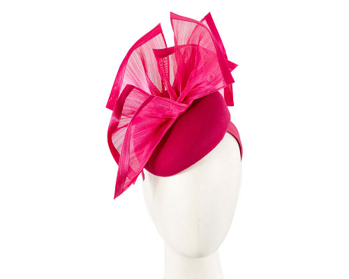 Bespoke fuchsia winter fascinator pillbox by Fillies Collection