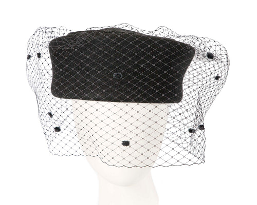 Black winter fashion beret hat with face veil