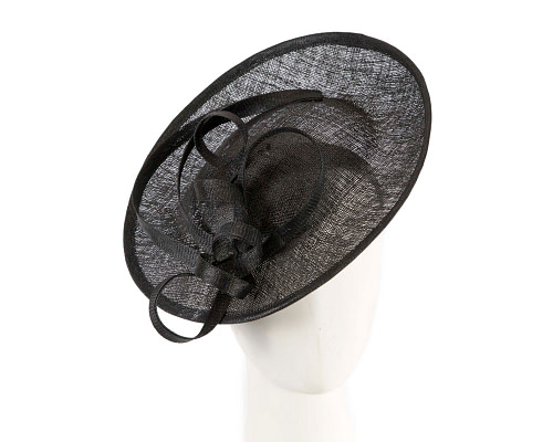 Wide black plate sinamay fascinator by Max Alexander