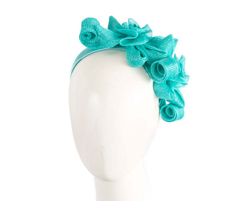 Aqua curly fascinator by Max Alexander