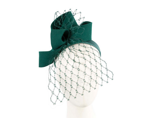 Green felt racing fascinator with face veil