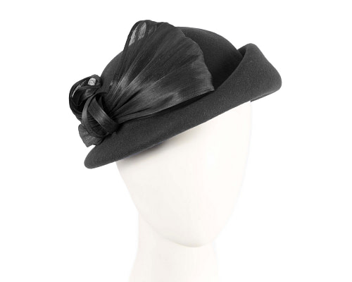 Black Felt Hat with Silk Abaca Trim by Fillies Collection