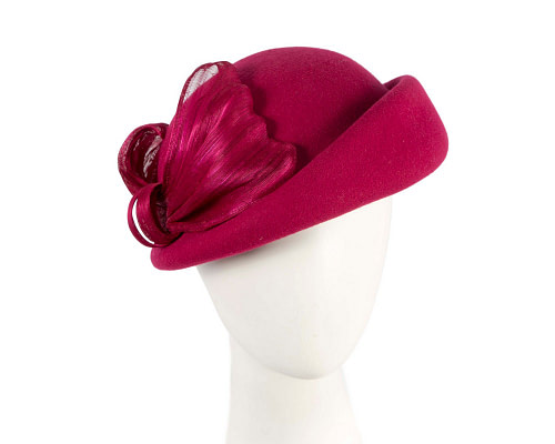 Magenta Felt Hat with Silk Abaca Trim by Fillies Collection