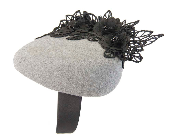 Silver & black lace winter pillbox fascinator - Fascinators.com.au