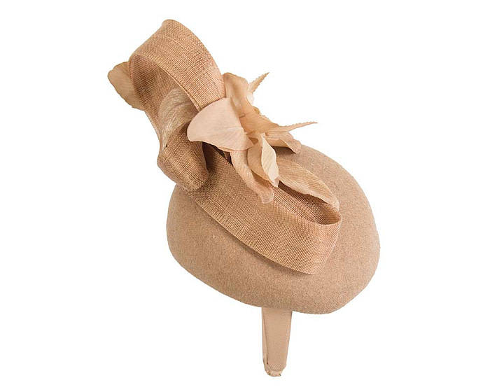 Bespoke beige pillbox winter fascinator with flower by Fillies Collection - Image 5