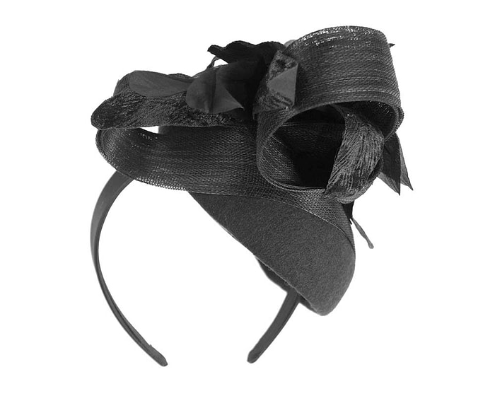 Bespoke black pillbox winter fascinator with flower by Fillies Collection - Image 5