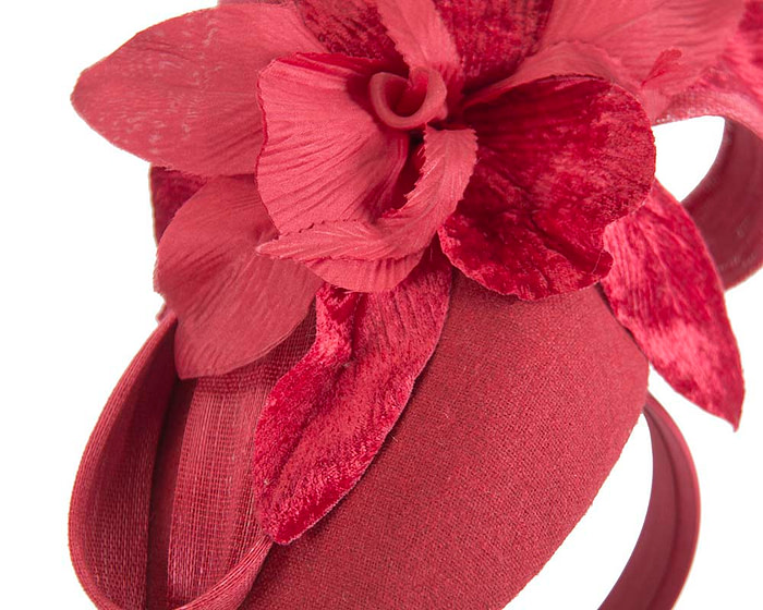 Bespoke red pillbox winter fascinator with flower by Fillies Collection - Image 4
