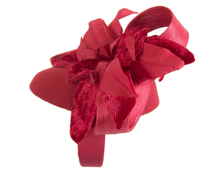 Bespoke red pillbox winter fascinator with flower by Fillies Collection - Image 3