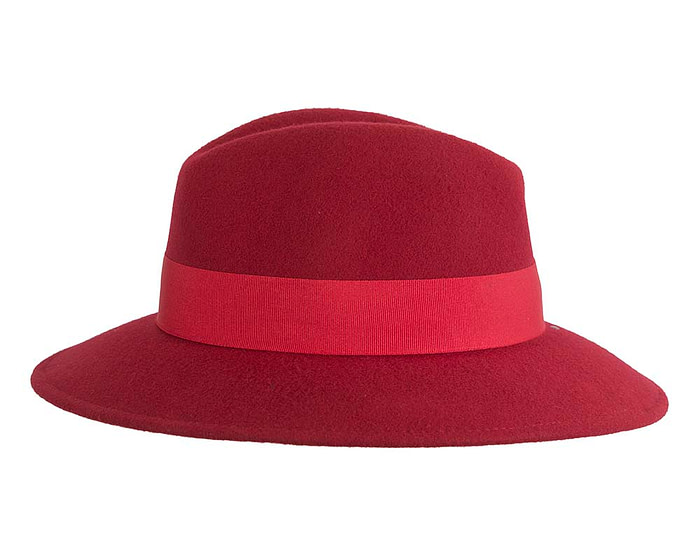 Wide brim dark red felt fedora with studs by Max Alexander - Fascinators.com.au