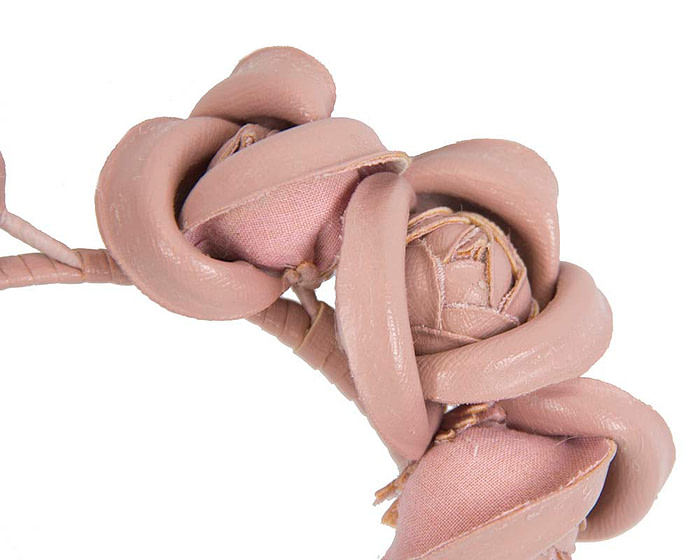 Taupe leather flower headband fascinator - Image 3
