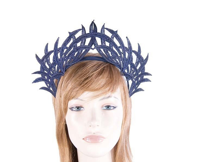 Navy lace crown fascinator - Fascinators.com.au