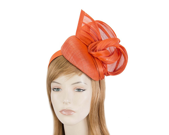 Orange pillbox with silk abaca bow - Fascinators.com.au