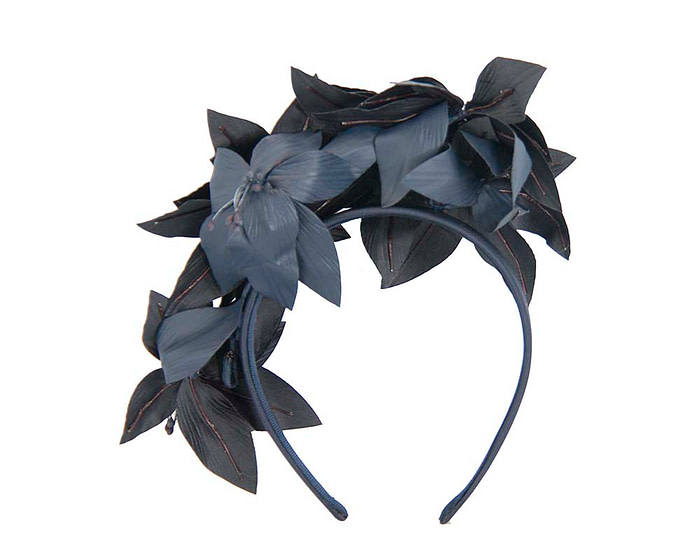 Navy leather flower headband fascinator - Fascinators.com.au