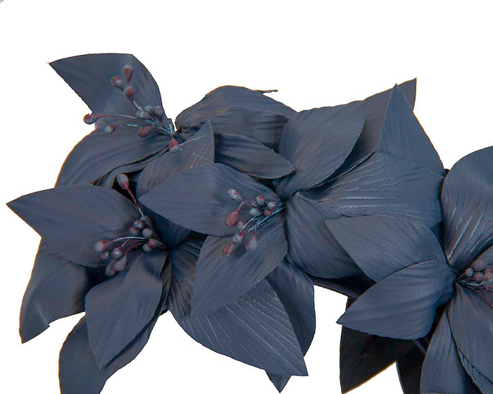 Navy leather flower headband fascinator - Fascinators.com.au