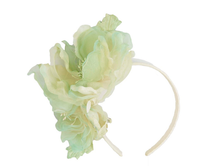 Large light green flower headband fascinator by Fillies Collection - Image 2