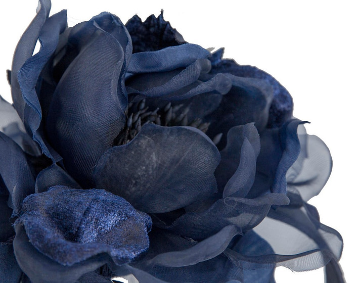 Large navy flower headband fascinator by Fillies Collection - Fascinators.com.au