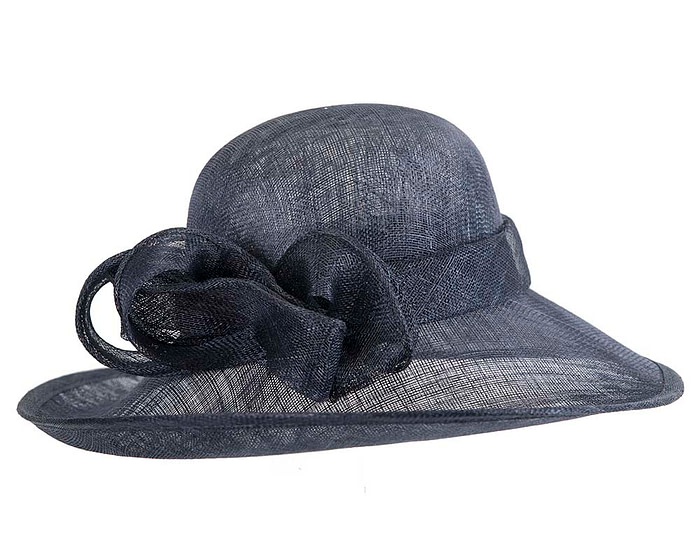 Wide brim navy sinamay racing hat by Max Alexander - Fascinators.com.au