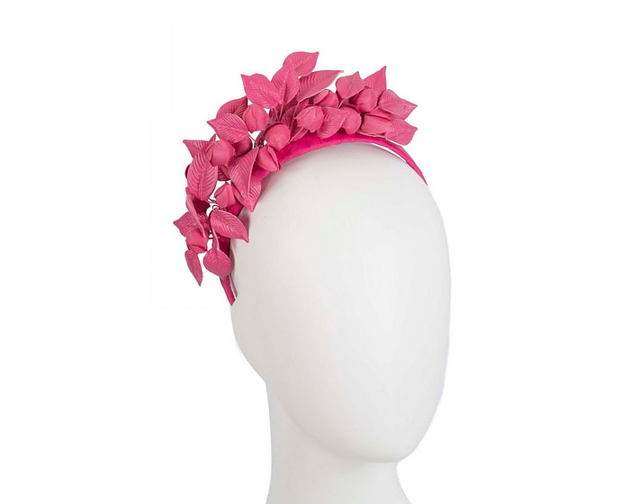 Fuchsia leather flower racing fascinator by Max Alexander - Fascinators.com.au