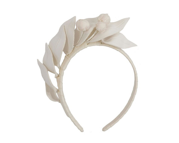 Cream leather flower racing fascinator by Max Alexander - Fascinators.com.au