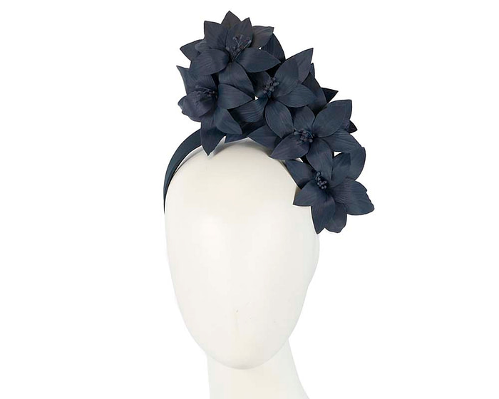 Navy leather flower headband fascinator - Fascinators.com.au